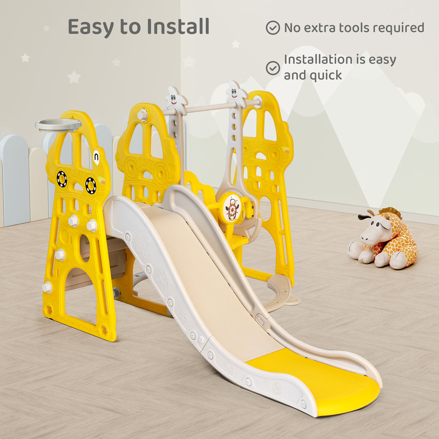 Duke Baby 4 in1 Swing and Slide Playset with Basketball Hoop - Yellow