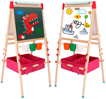 EALING BABY Art Easel - Wood Frame with Storage Boxes - Red