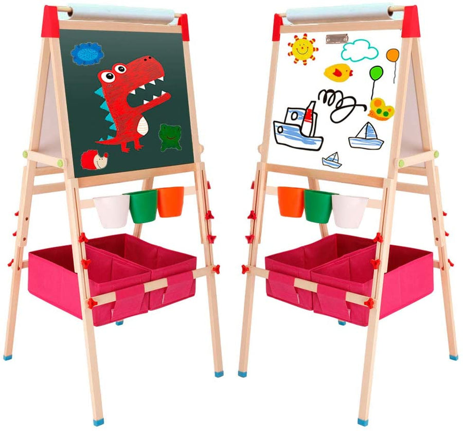 EALING BABY Art Easel - Wood Frame with Storage Boxes - Red