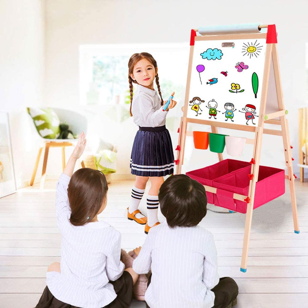 EALING BABY Art Easel - Wood Frame with Storage Boxes - Red