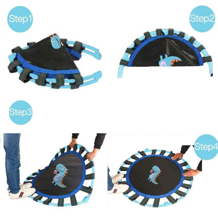 EALING BABY 38'' Kids Trampoline-Mini Trampoline With Foldable Bungee -Toddler TrampolineWith Rebounder Adjustable Handrail And Padded Cover -Blue Dinosaur Outdoor-Indoor Trampoline For Exercise