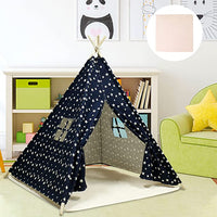 EALING BABY Kids Teepee Tent-Foldable Cotton Canvas Kids Playhouse with Tent Mat -Teepee Tent with Windows and Door Curtains -Outdoor andIndoor Playhouse-Navy Star Play Tent for Boys and Girls