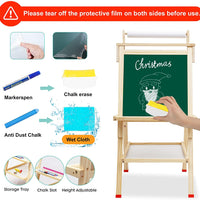 EALING BABY Art Easel For Kids With Dry-Erase Board, Chalkboard, Paper Roll, Art Supply Tray, Magnetic Letter And NumbersEasel Accessories, Kids ArtLearning Toys–Natural Wood Color