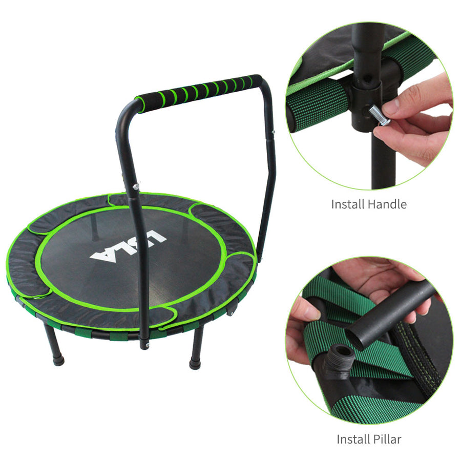 EALING BABY 36'' Kids Trampoline-Mini Trampoline With Foldable Bungee -Toddler TrampolineWith Rebounder Adjustable Handrail And Padded Cover -Black -Green Outdoor-Indoor TrampolineFor Exercise