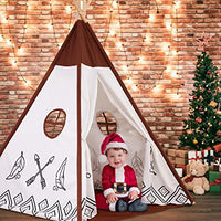 EALING BABY Kids Teepee Tent-Foldable Cotton Canvas Kids Playhouse with Tent Mat -Teepee Tent with Windows and Door Curtains -Outdoor andIndoor Playhouse-White and BrownPlay Tent for Boys and Girls