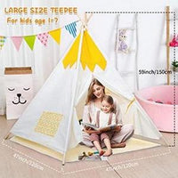EALING BABY Kids Teepee Tent-Foldable Cotton Canvas Kids Playhouse with Tent Mat -Teepee Tent with Windows and Door Curtains -Outdoor andIndoor Playhouse-White and YellowPlay Tent for Boys and Girls