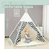 EALING BABY Kids Teepee Tent-Foldable Cotton Canvas Kids Playhouse with Tent Mat -Teepee Tent with Windows and Door Curtains -Outdoor andIndoor Playhouse- White Chevron Play Tent for Boys and Girls