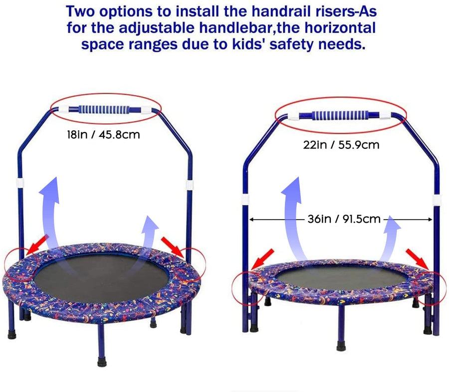 EALING BABY 36'' Kids Trampoline-Mini Trampoline With Foldable Bungee -Toddler TrampolineWith Rebounder Adjustable Handrail And Padded Cover -Black -Purple Outdoor-Indoor Trampoline For Exercise