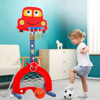 EALING BABY 5-in-1 Toddler Basketball Hoop IndoorSports Activity Center -Soccer Goal, Golf, Ring Toss -Durable Play SetWith Balls, Clubs, Pump, Rings -Multi-functionIndoorToddler Sports Toy For Kids 3-12 Years Old –Red
