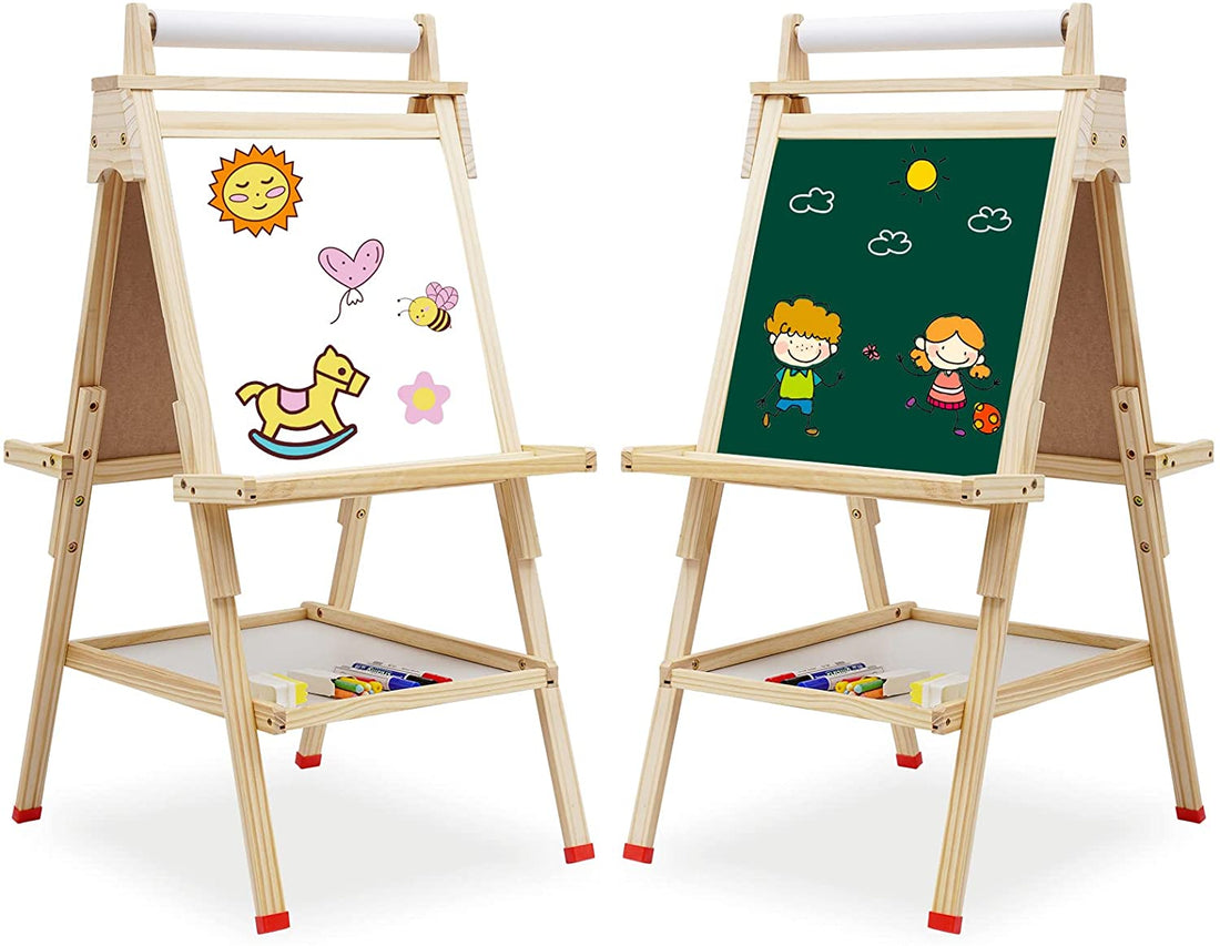 EALING BABY Art Easel - Wood Frame with Paper Roll - Natural Wood Color