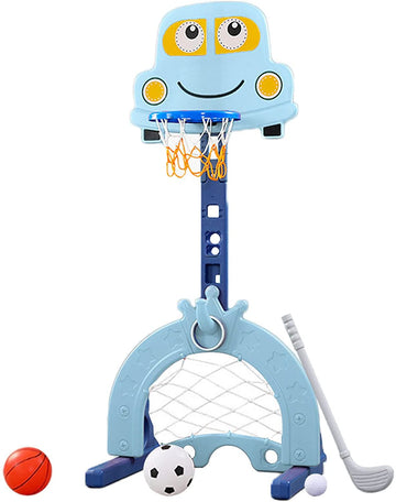 EALING BABY 5-in-1 Toddler Basketball Hoop IndoorSports Activity Center -Soccer Goal, Golf, Ring Toss -Durable Play SetWith Balls, Clubs, Pump, Rings -Multi-functionIndoorToddler Sports Toy For Kids 3-12 Years Old –Blue