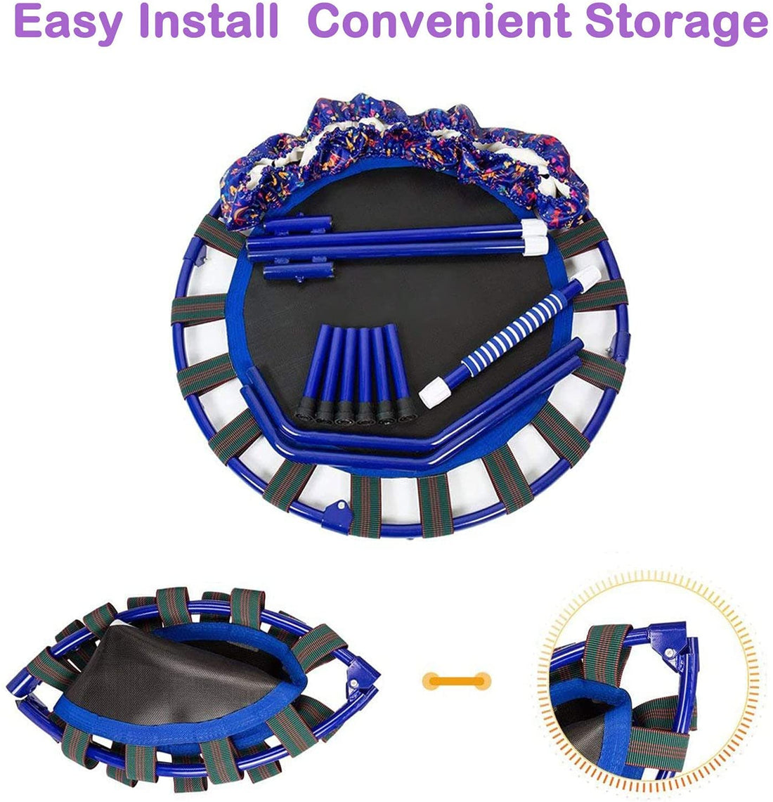 EALING BABY 36'' Kids Trampoline-Mini Trampoline With Foldable Bungee -Toddler TrampolineWith Rebounder Adjustable Handrail And Padded Cover -Black -Purple Outdoor-Indoor Trampoline For Exercise